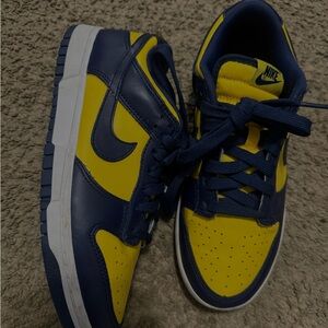 Blue and yellow Michigan Dunks